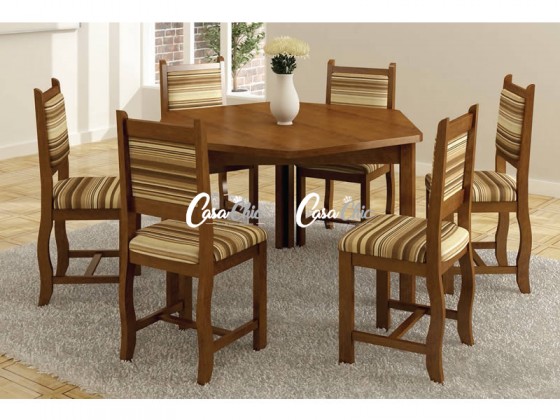 Conjunto Mesa de Jantar Veneza com 06 Cadeiras 1.45 x 1.20 Sextavada
